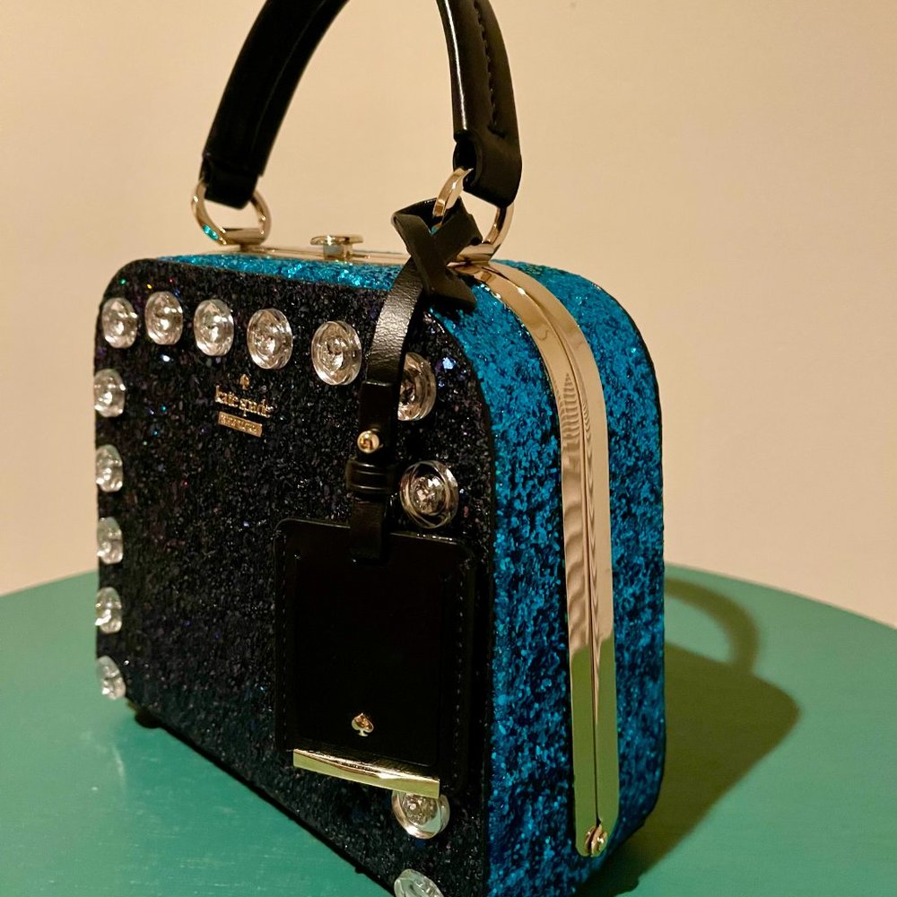 New Kate Spade satchel handbag blue color glitter(leather) - Picture 4 of 12